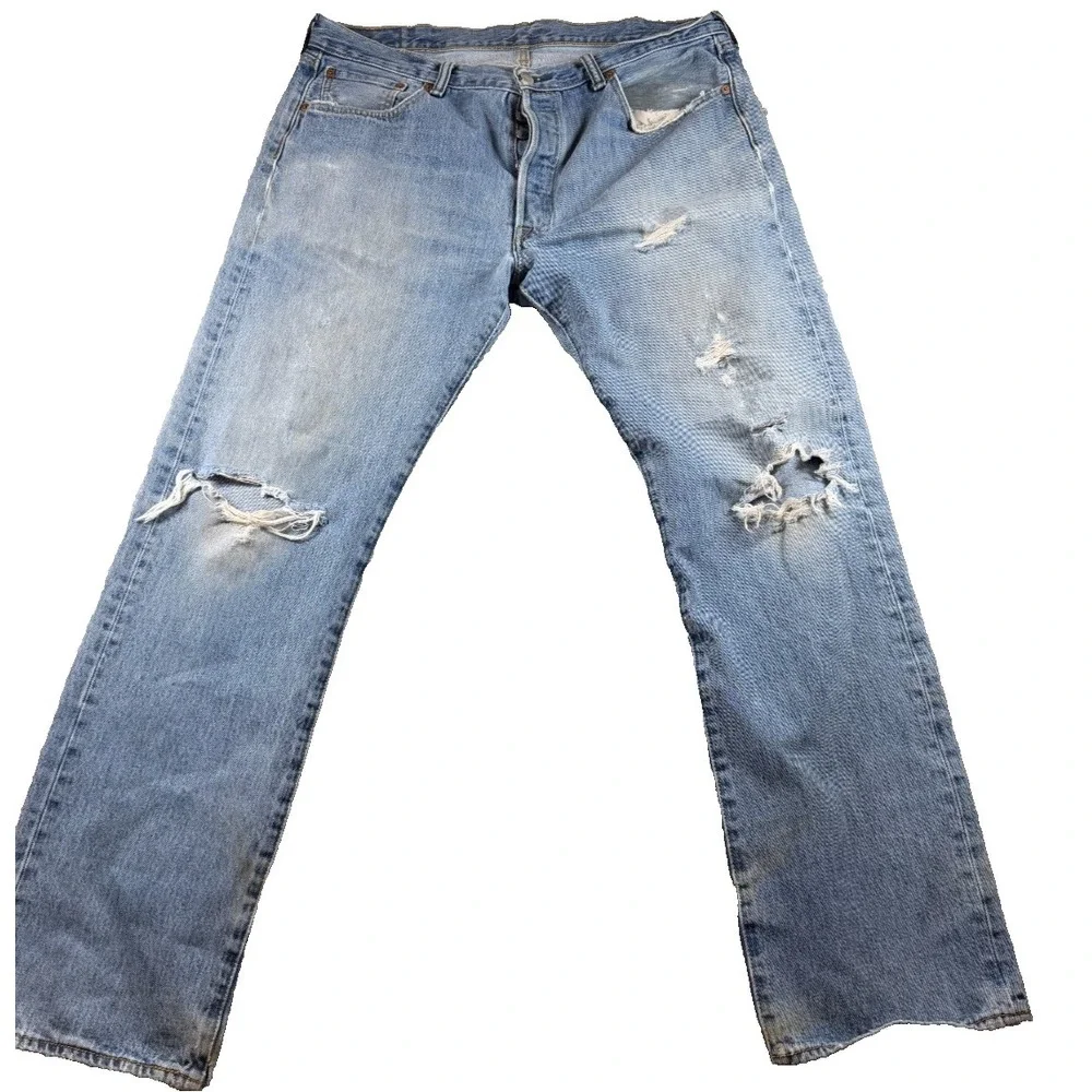Levi's 501 Jeans 38x34‎ Distressed Grunge Y2K Skater Light Wash